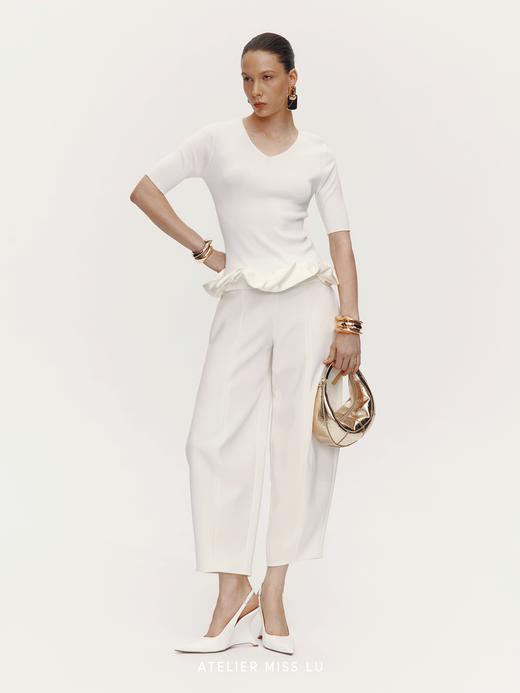 【云上芭蕾】下摆云朵环绕拼接V领针织上衣 商品图0