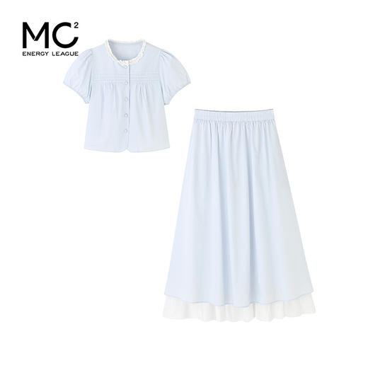 mc2女装蕾丝领拼接上衣配假两件半身裙套装两件套夏季新款设计感 商品图4