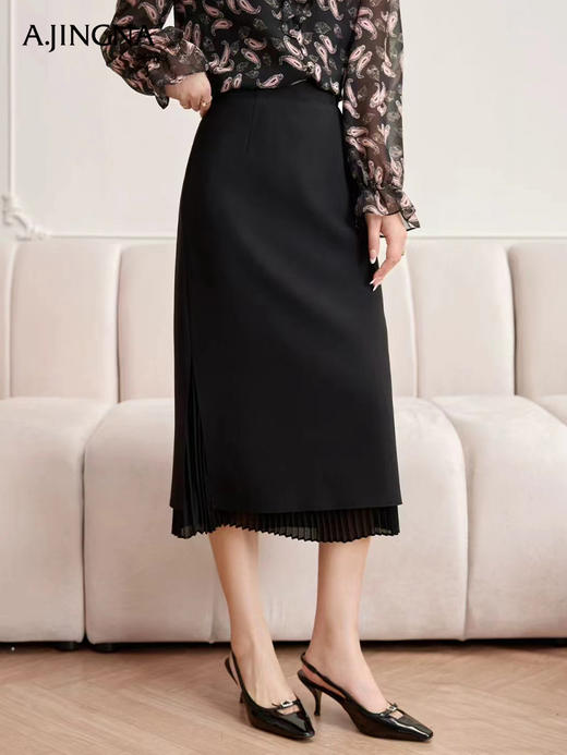 【步履曼妙】阿菁娜高腰百搭拼接百褶A字半身裙F30Q213001 商品图2