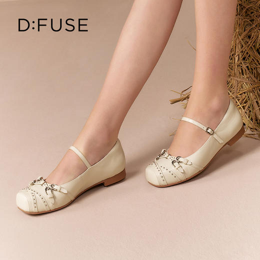 Dfuse迪芙斯2025秋季新款平底芭蕾鞋一字方头玛丽珍鞋朋克风单鞋女DFD3111031 商品图3
