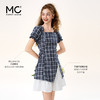 mc2女装方领腰节绑带格子拼接连衣裙夏季新款小个子时尚收腰好看 商品缩略图1