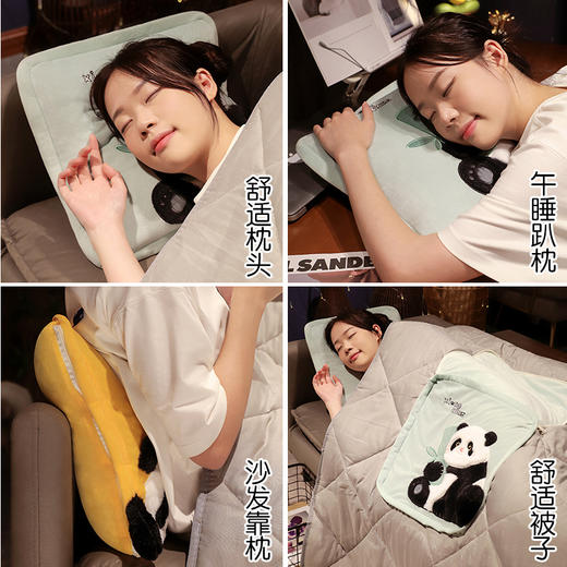 自然醒水晶绒+仿兔毛绒日式熊猫系列抱枕被两用加厚办公室汽车靠枕车载折叠午睡枕头毯子二合一QYL 商品图1