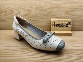 豪行夏季新款正品真皮时尚舒适镂空中跟浅口女凉鞋24264688