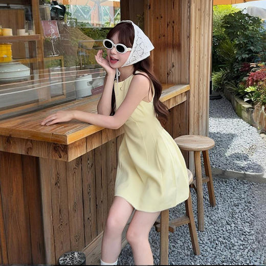 西遇无袖连衣裙女秋季新款法式圆领收腰显瘦a字背心长裙SS051242 商品图2