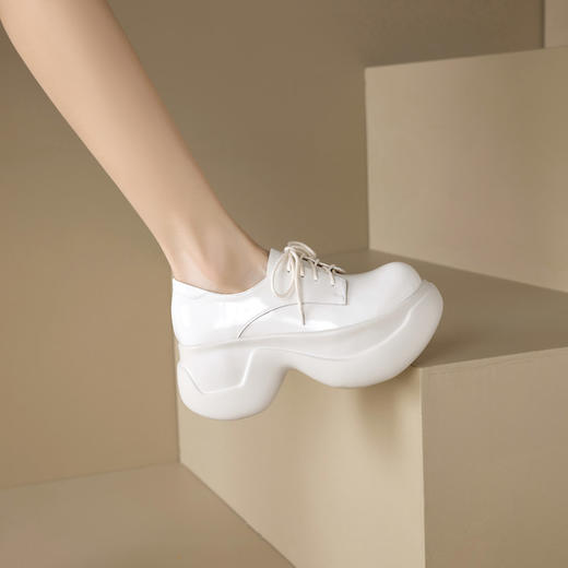 【预售5天】超轻舒适真皮厚底圆头英伦风小皮鞋女坡跟松糕底牛皮显瘦系带单鞋AD&c854-121 商品图1