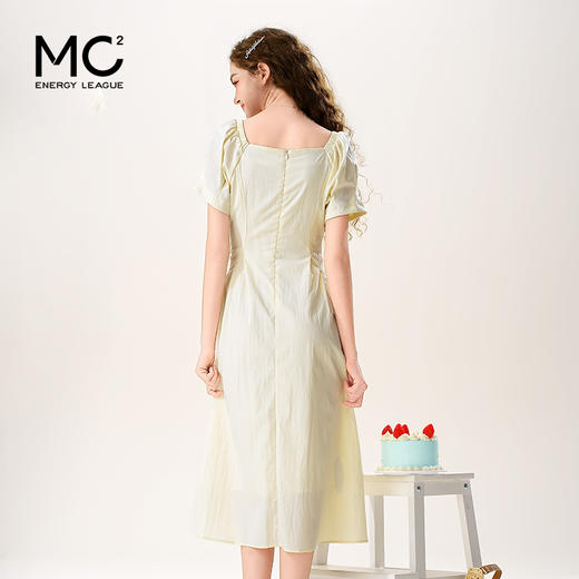 mc2女装V领腰部褶皱净色连衣裙夏季新款流行时尚中长款裙子好看 商品图3