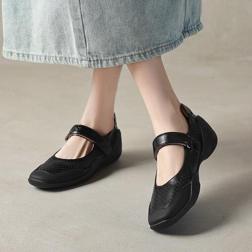 【预售5天】羊皮版~新款韩版小众方头芭蕾风休闲浅口魔术贴一字带单鞋女DTN&D158-1 商品图1