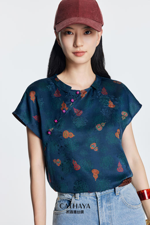 凯喜雅 中式短袖上衣 100%桑蚕丝 商品图0