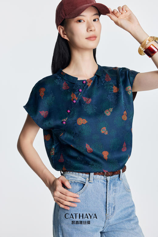 凯喜雅 中式短袖上衣 100%桑蚕丝 商品图1