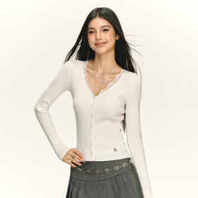 Ariseism 美式复古设计感拼接蕾丝花边薄款针织开衫