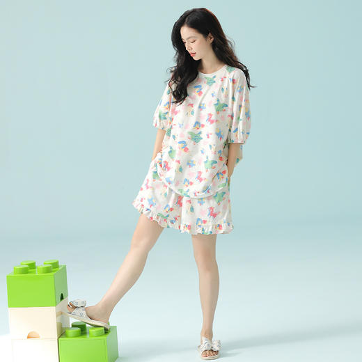 芬腾睡衣女夏季纯棉短袖女款可爱休闲大码薄款透气中袖家居服套装 商品图2