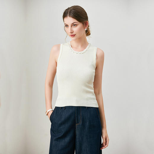「自」全新升级【铂金会员257/天猫339/差价82】(93942)洛诗琳百搭钉珠内搭背心2025夏季修身显瘦针织打底衫上衣女 商品图1