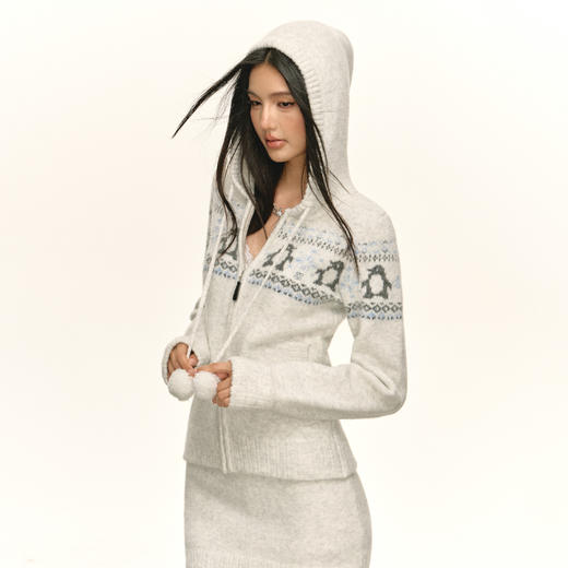 Ariseism 美式复古设计感针织连帽开衫针织短裙两件套套装女 商品图3