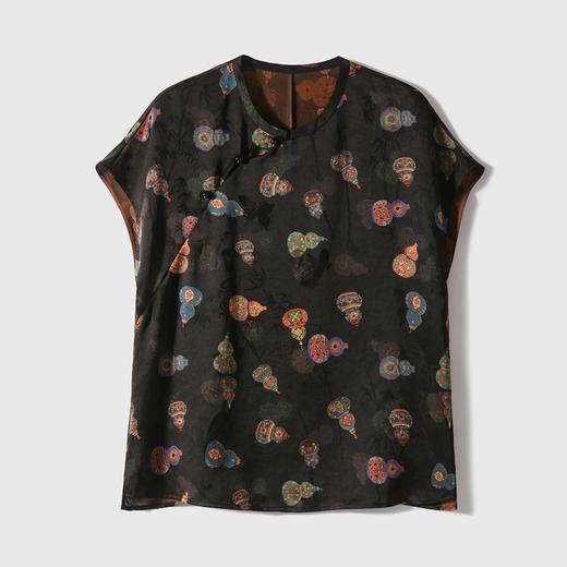 新中式老钱风含真丝花萝红云纱双面提花斜襟旗袍衫 商品图7