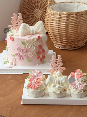 微加高蝴蝶结结婚订婚裱花蛋糕-低糖处理无添加