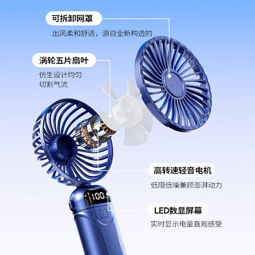 KIVEE手持小风扇迷你便捷随身折叠支架usb充电风扇挂脖长续航丨智能数显丨5档强风丨带底座挂绳丨 商品图3
