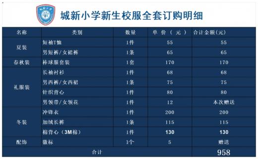 城新小学新生校服全套订购明细 商品图0