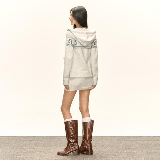 Ariseism 美式复古设计感针织连帽开衫针织短裙两件套套装女 商品图4