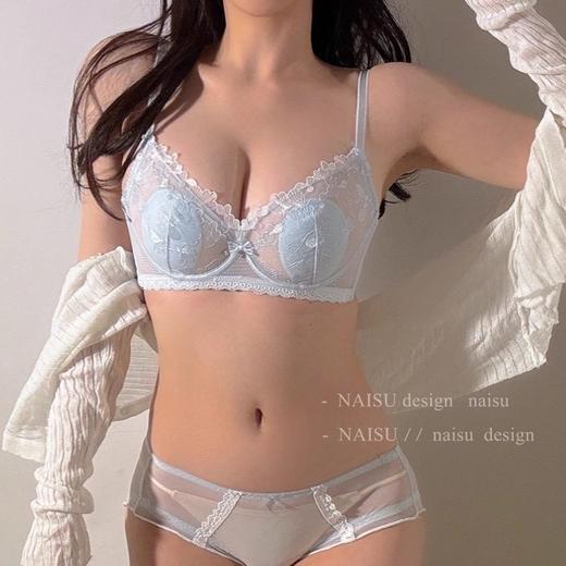 【99元任选/两套❗️性感蕾丝文胸罩套装】甜美少女性感蕾丝“小心机”小胸聚拢，打造妈生感大胸，兔耳朵水晶杯文胸，薄款无钢圈舒适胸罩套装L 商品图1