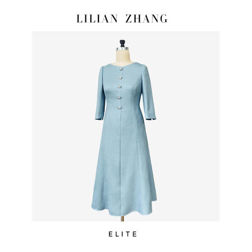 E“定制”——静奢风———“婉约雅韵”——天空蓝七分袖几何鱼尾裙 2501069 商品图0