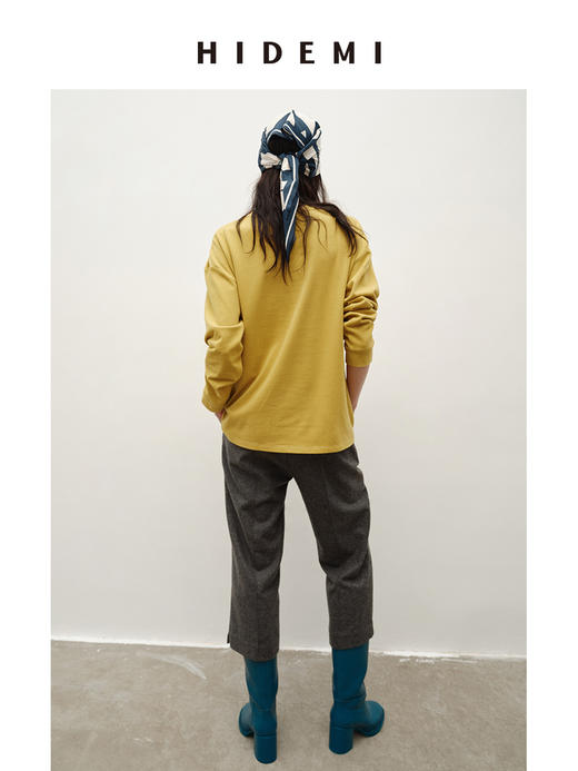 HIDEMI 极简圆领设计感不对称手工褶皱花苞垂顺亲肤棉氨弹力针织上衣 商品图7