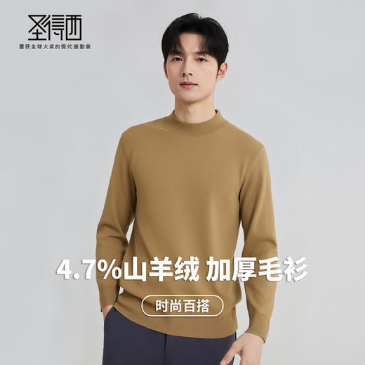 【含山羊绒】圣得西男士保暖锁温半高领针织衫2025秋季新款百搭毛衣 商品图2