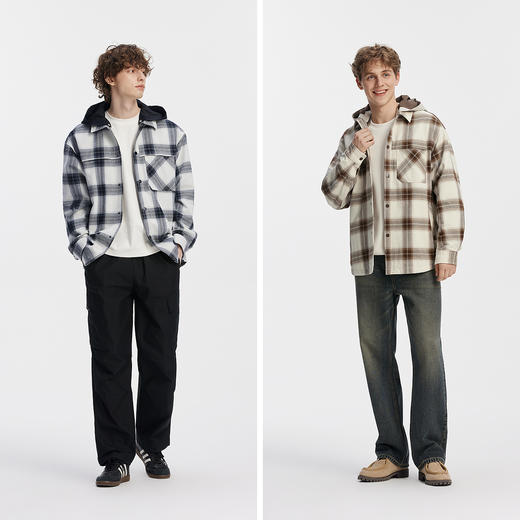 [商场同款]森马夹克男可拆卸连帽外套格纹上衣2025秋新款休闲百搭 商品图4
