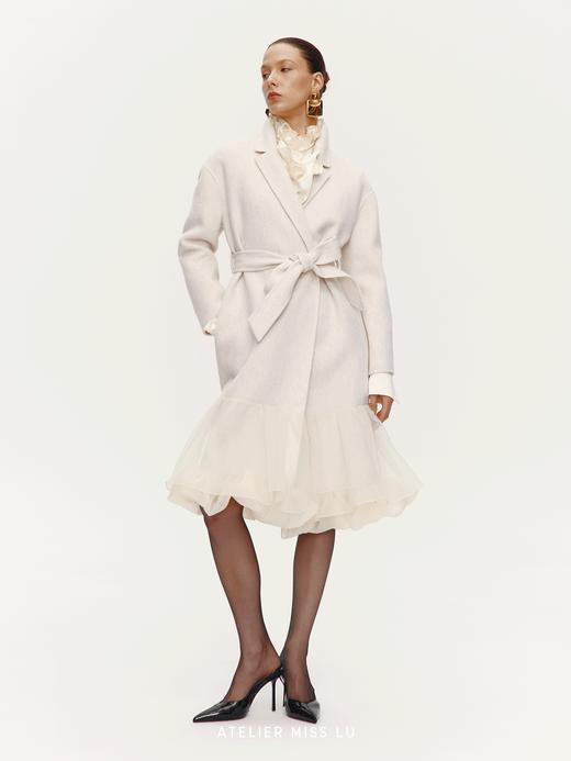 【雨后睡莲】多层纱纱下摆拼接绵羊毛双面呢长款大衣 商品图2