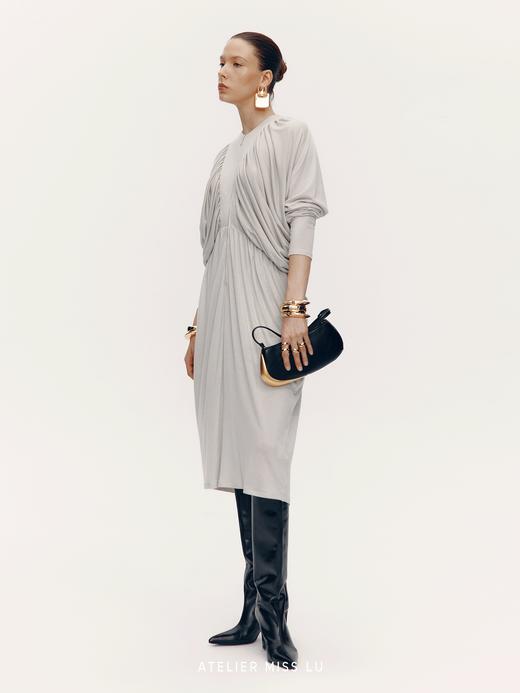 【浮雕流水】立裁垂褶设计长袖连衣裙 商品图3