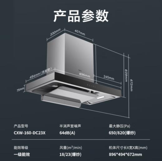 美的（Midea）23立方爆炒大吸力 一键自净洗 挥手控制家用油烟机 抽油烟机CXW-160-DC23X* 商品图1