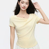 韩系不规则荡领露肩短袖T恤1689 显瘦气质上衣 夏季百搭 商品缩略图2
