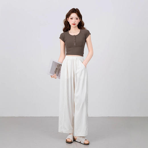 凉感天丝休闲阔腿裤 轻薄透气直筒高腰九分裤 商品图2