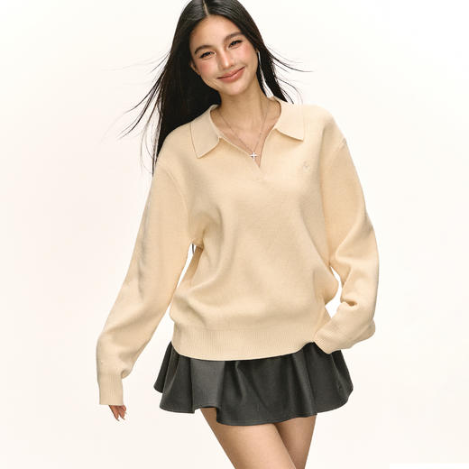 Ariseism 美式复古设计感宽松翻领毛衣外套女秋季新款上衣 商品图1