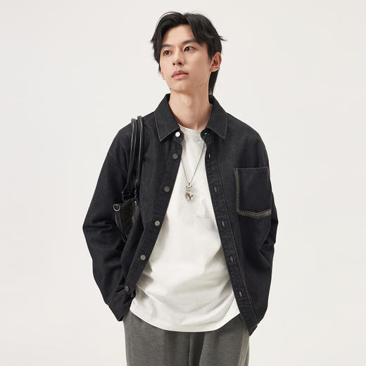 gxg.jeans男装 黑色复古撞色口袋时尚宽松牛仔衬衫外套 25秋热卖 商品图1