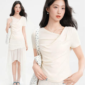 韩系不规则荡领露肩短袖T恤1689 显瘦气质上衣 夏季百搭