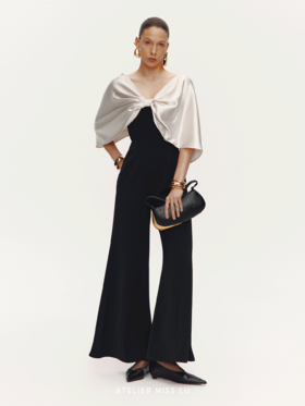 【阿芙洛银河】光泽感披肩拼接设计阔腿连体裤