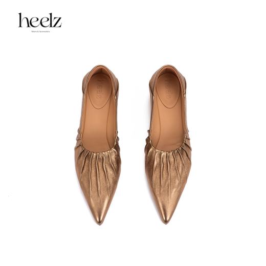 【小金鞋】heelz设计师手工鞋履|手工褶皱金属羊皮深口奶奶鞋 2公分 商品图4