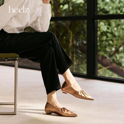 【小金鞋】heelz设计师手工鞋履|手工褶皱金属羊皮深口奶奶鞋 2公分 商品图1