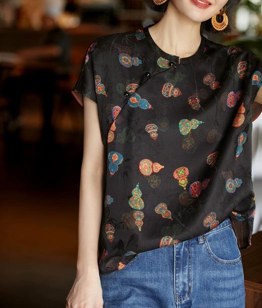 新中式老钱风含真丝花萝红云纱双面提花斜襟旗袍衫 商品图1