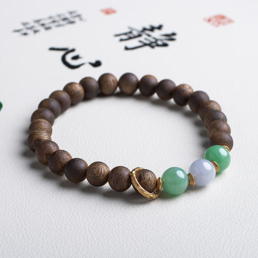 xy0476沉香+翡翠转运手串 商品图2