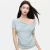 韩系不规则荡领露肩短袖T恤1689 显瘦气质上衣 夏季百搭 商品缩略图1