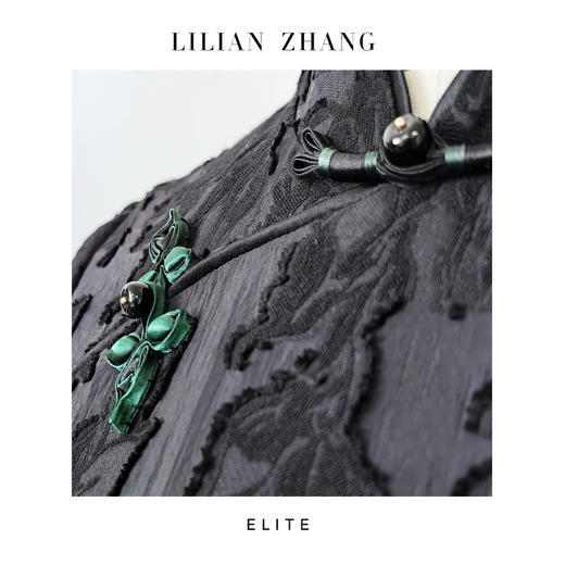 E“定制”——静奢风———“暗夜繁花”——新中式黑色立体剪花旗袍 2501070 商品图1
