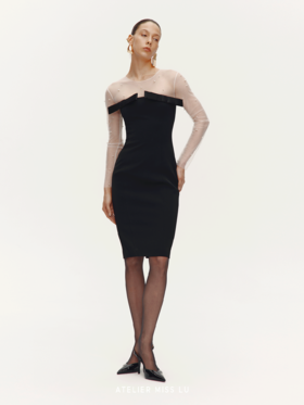 【珍珠星辰】珍珠点缀纱纱拼接蝴蝶结收腰连衣裙