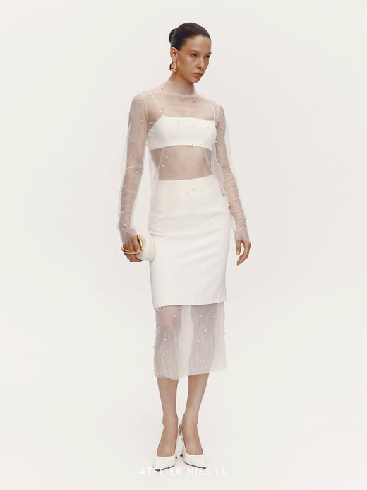 【珍珠女王】珍珠点缀纱纱拼接直身半裙 商品图3