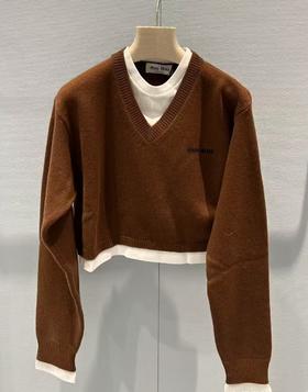 女款假兩件羊絨短款针织毛衣017