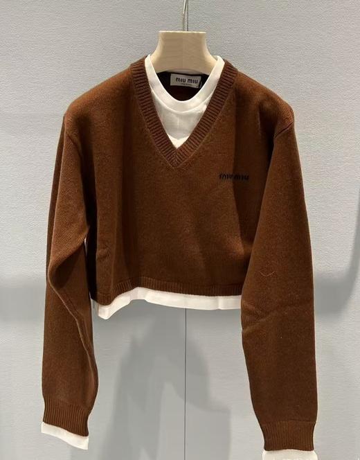 女款假兩件羊絨短款针织毛衣017 商品图0