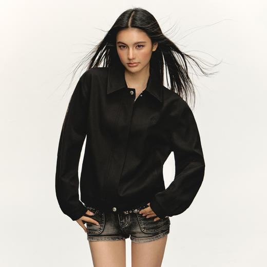 Ariseism 美式复古黑色宽松夹克外套女秋季新款上衣 商品图1