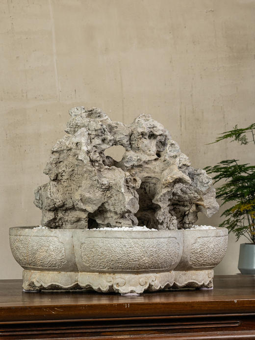 清	太湖石文房赏石（海棠形石盆） 商品图1