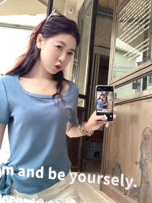 <曾小咸推荐>2色不规则下摆绑带短袖T 日常89.99/件 立减50 秒杀39.99/件！！ 商品图6