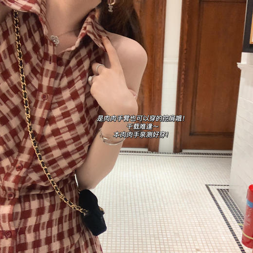 金蘑菇菇【甜茶覆盆子 格子系列】3个版 显白收腰复古格子连衣裙 商品图3